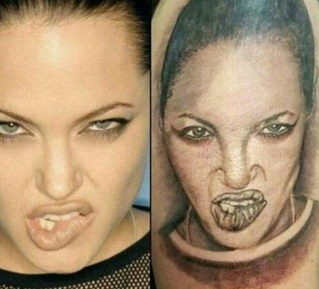 Um fã que tatuou o rosto de Angelina Jolie. O que acharam? (Foto: Reprodução)