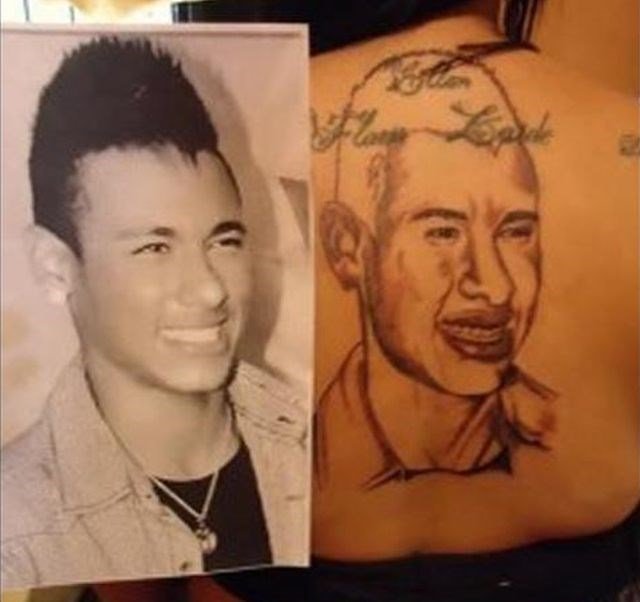 Uma fã brasileira tatuou o rosto de Neymar Jr. Ficou bom? (Foto: Reprodução)
